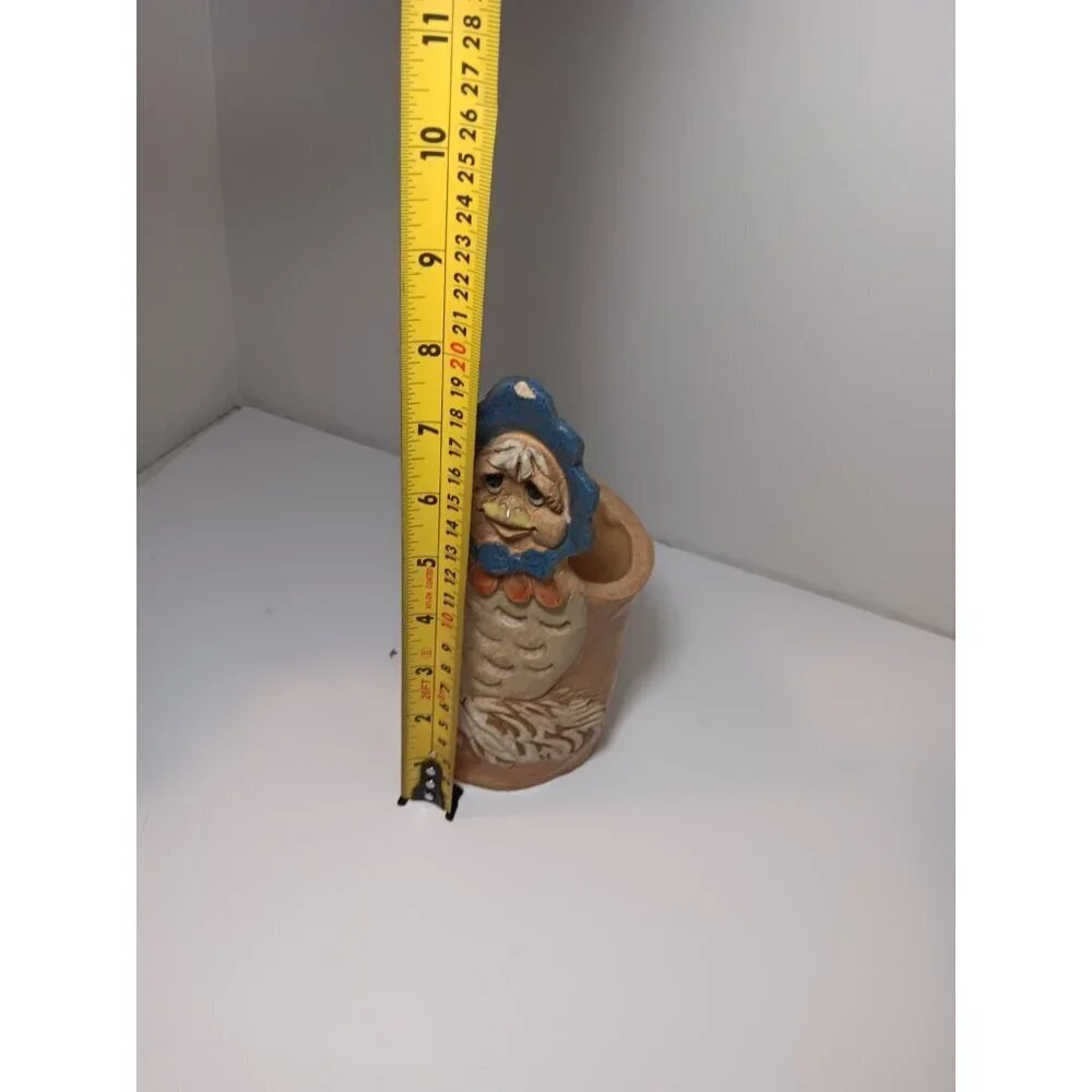 Chicken In Bonnet Pottery Utensil Holder/ Planter Whimsical Vintage Countrycore